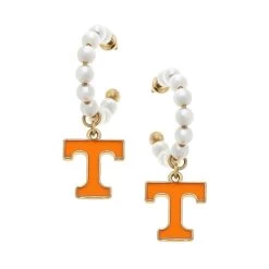 Pearl Bead Power T Hoop Earrings